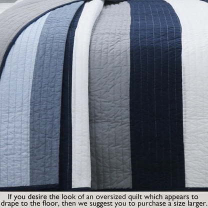 Cozy Line Tranquil Blue Gray Stripes Cotton Quilt Bedding Set