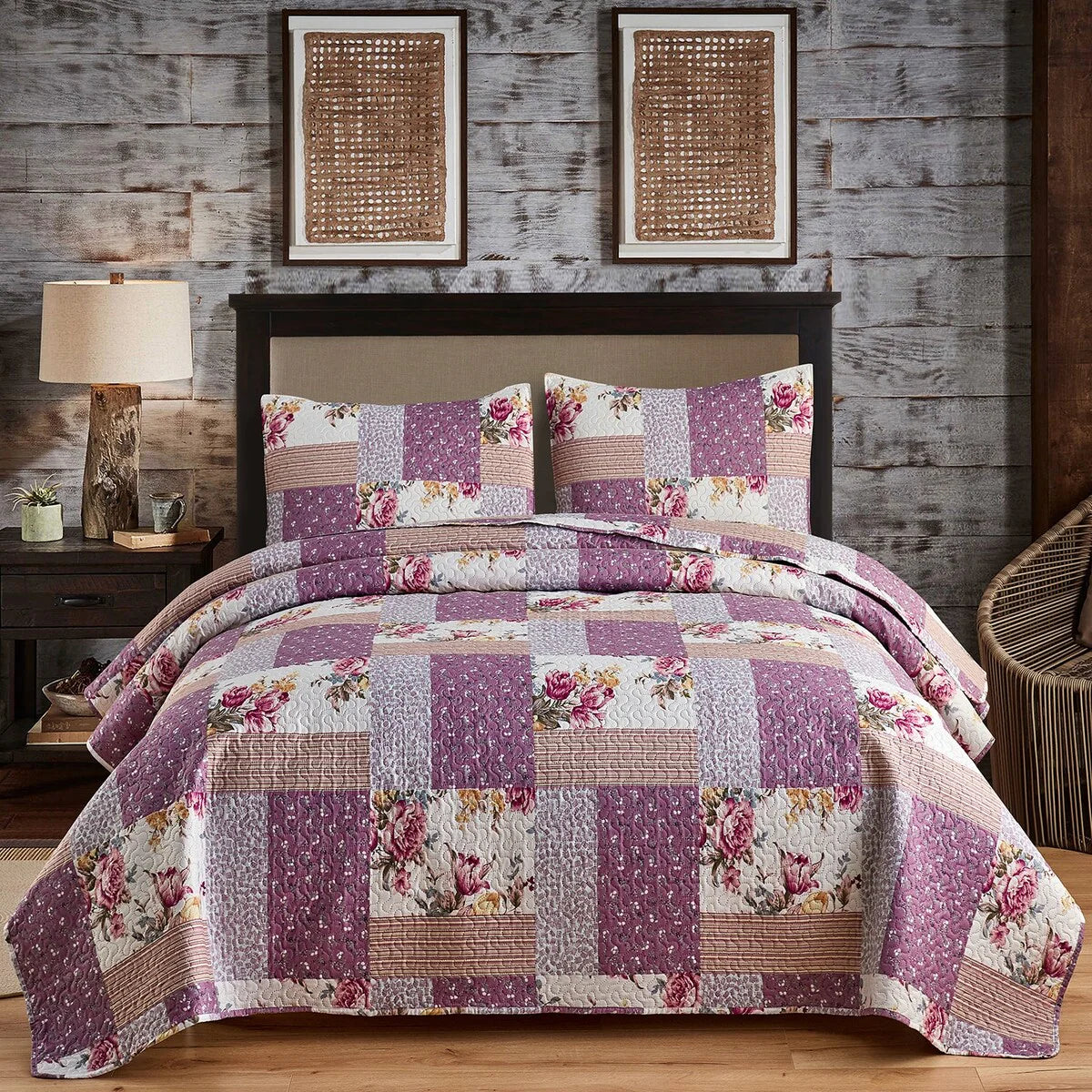 Boho Stripe Quilt Reversible 3 Piece Bohemian Design Bedding Set