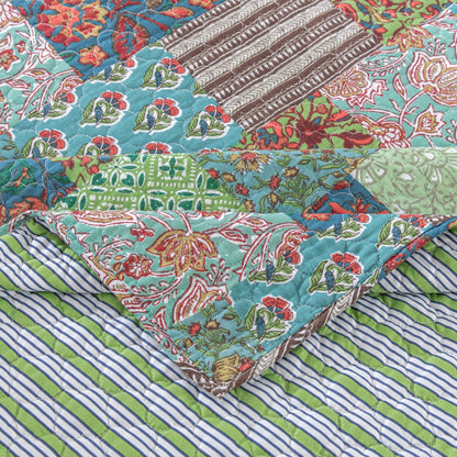 Greenland Home Jasmin Jade - Vintage Boho - Cotton-Rich Quilt Set