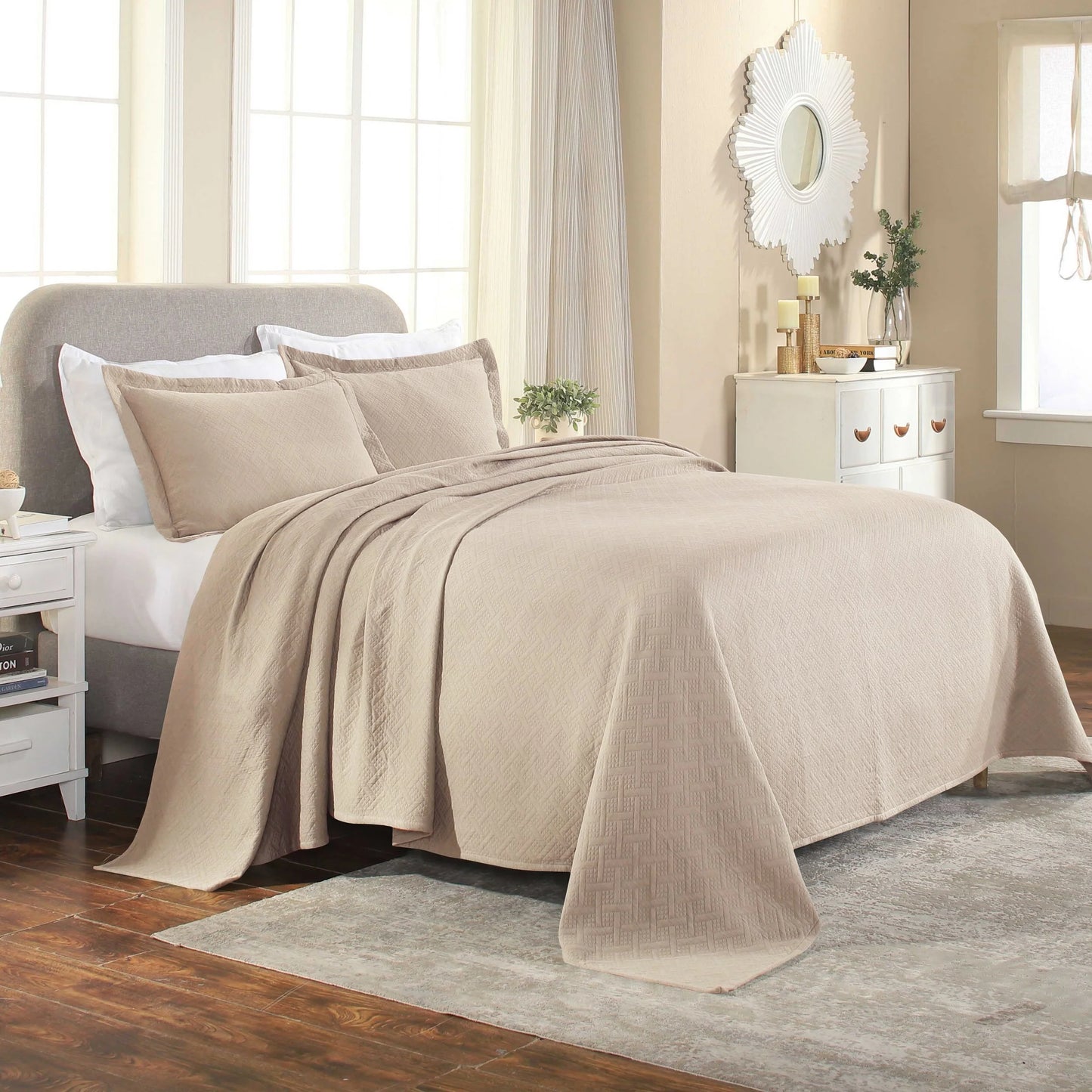 Superior Basketweave Cotton Decorative Bedspread Set